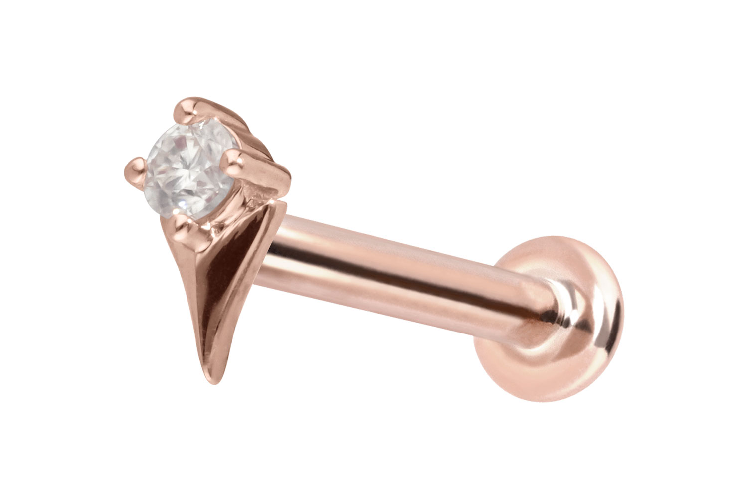 14 Karat Gold Labret Piercing mit Innengewinde MOISSANIT + PFEILSPITZE